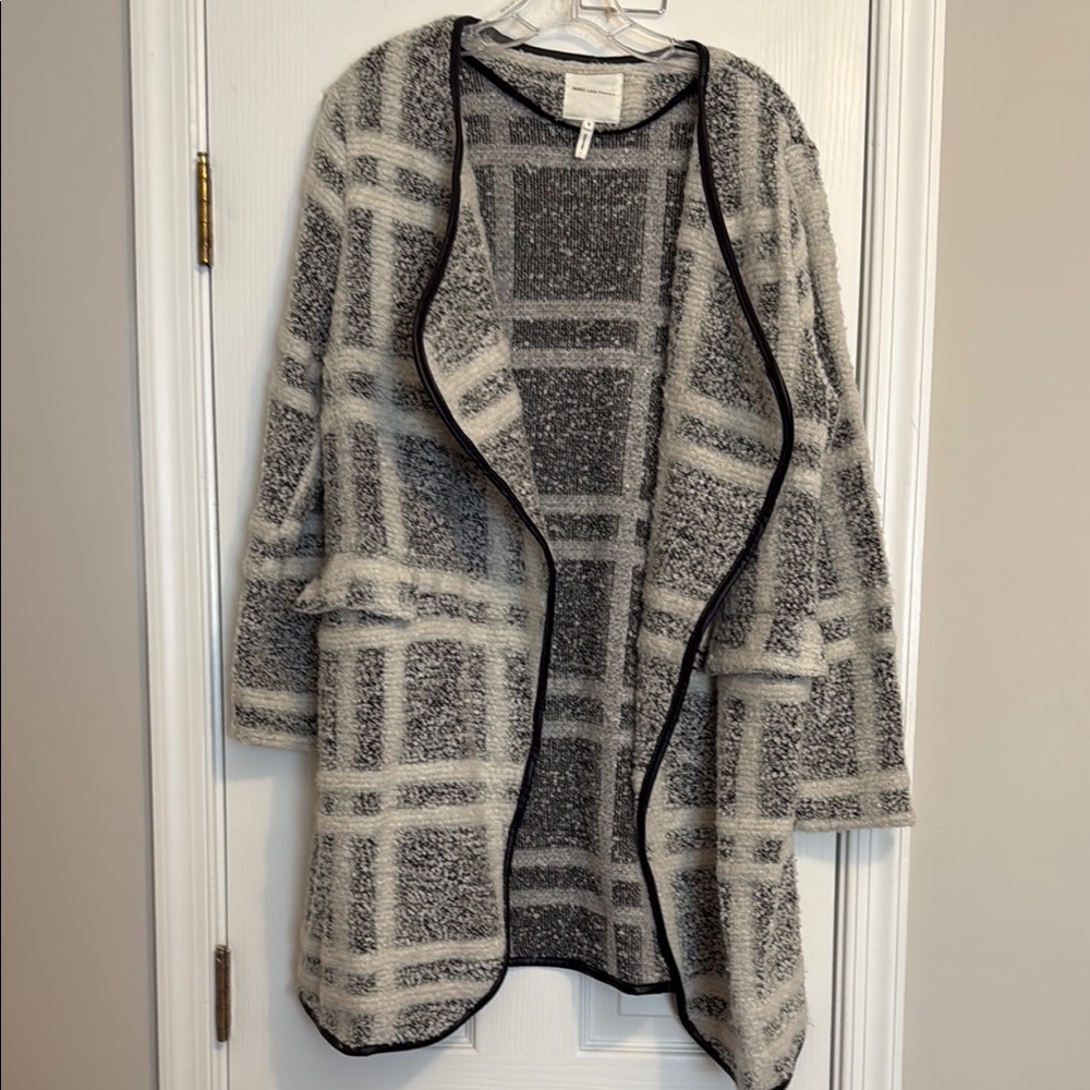 Avec Les Filles Black and Cream Geometric Cardigan Sweater